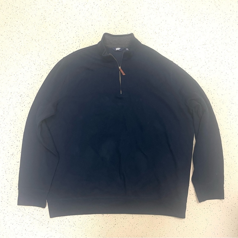Lands' End Men's Navy Quarter Zip Pullover Sweater XXL Soft brushed Cotton